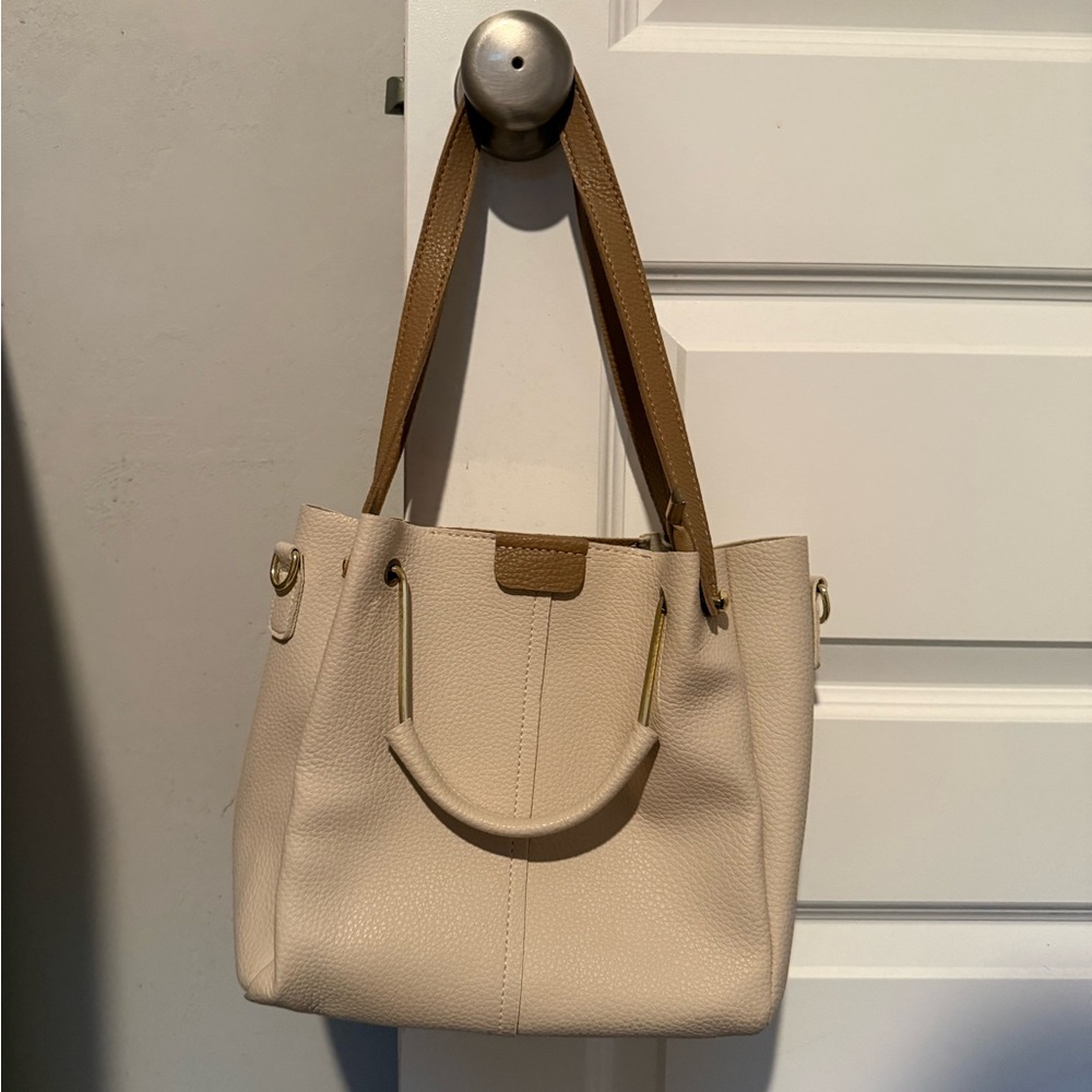 Elegant Cream and Tan Women's Handbag
